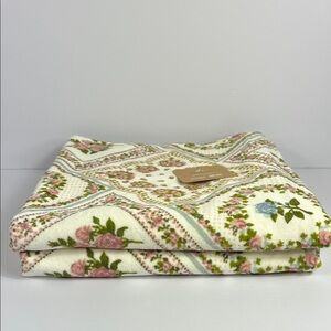 Deborah Connolly Bath Towel Set Floral Print Cream Pink Blue Velour Set of 2 NEW